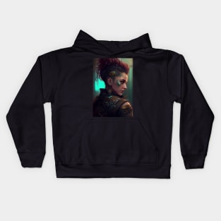 Futuristic Punk Woman Portrait AI Photography Kids Hoodie